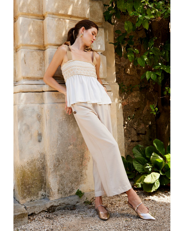 Fly Girl pantalone ampio con applicazioni bottoni alle tasche 31258/01 sabbia