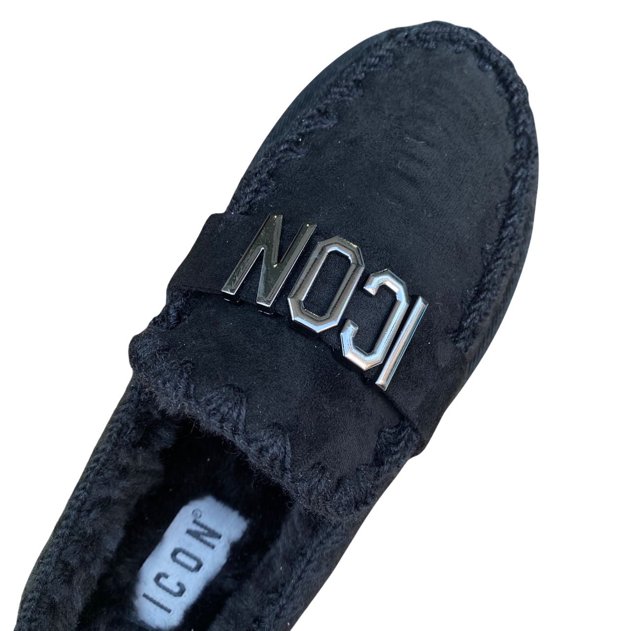 Icon Sabot mocassino donna IC05264SD nero, nabuk e pelliccia.