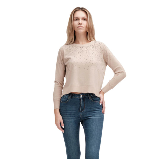 GRIFFAI - Maglia a Girocollo DGF5636 Beige da Donna con Strass