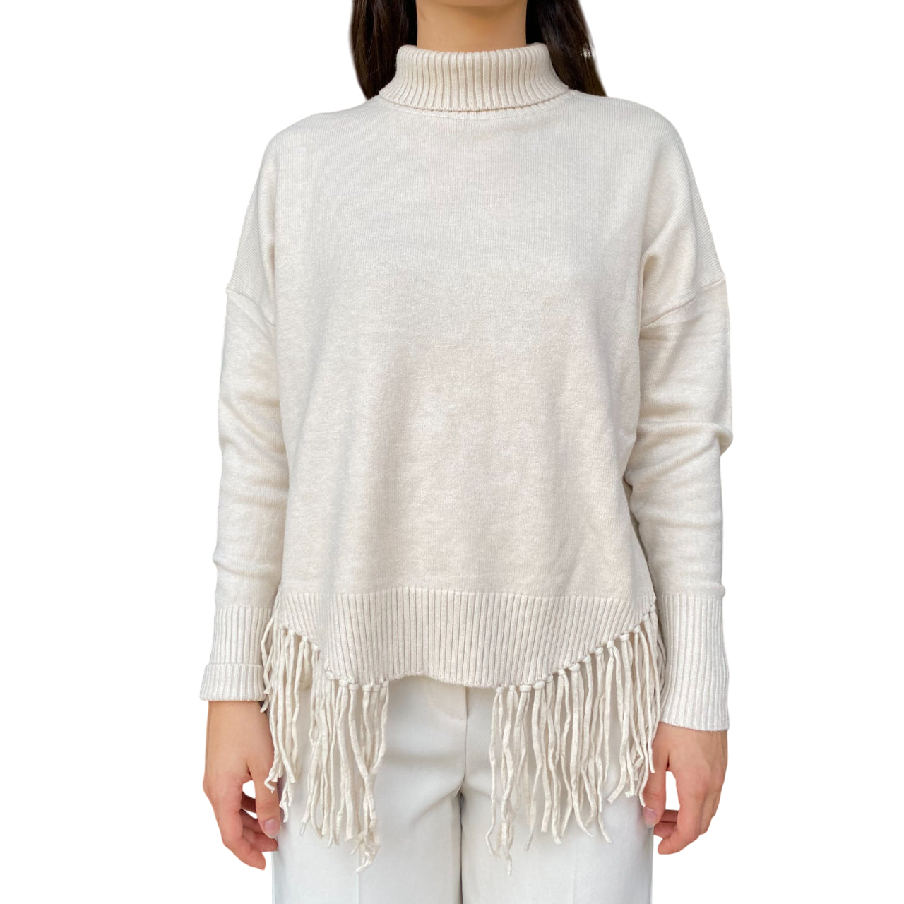 GRIFFAI Maglia Donna con frange DGF5653 Beige