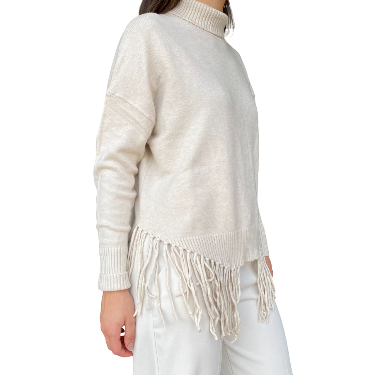 GRIFFAI Maglia Donna con frange DGF5653 Beige - laterale