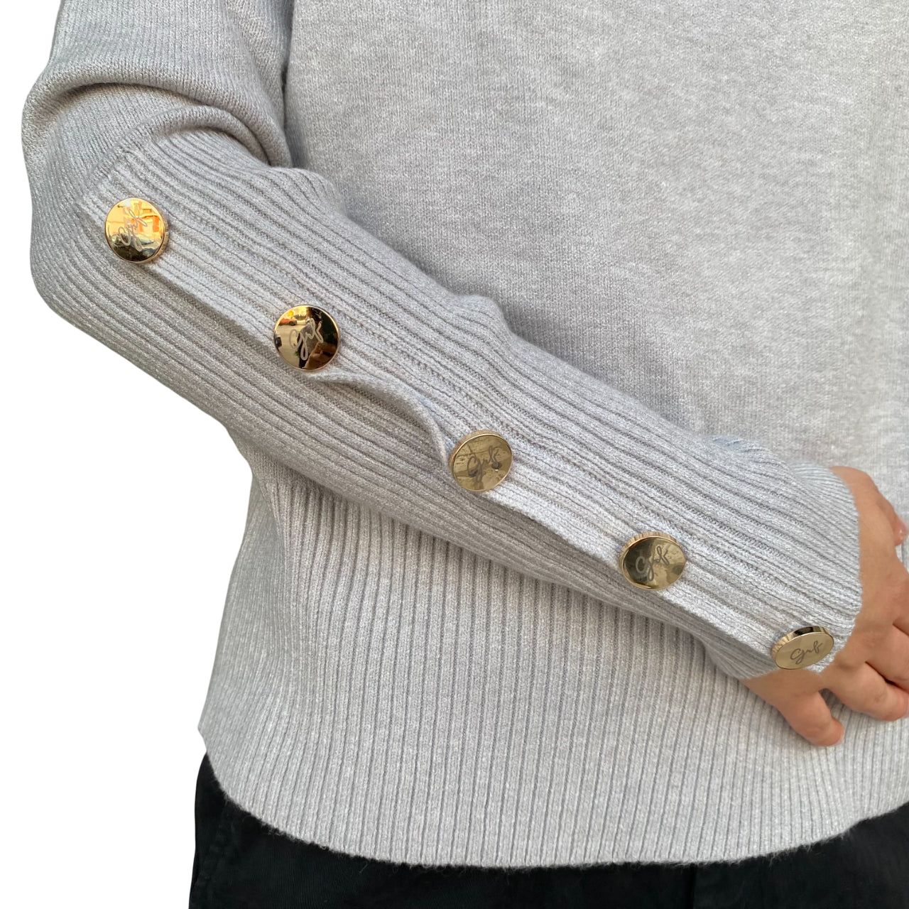 GRIFFAI Maglia donna scollo tondo con bottoni DGF5674 Perla - manica