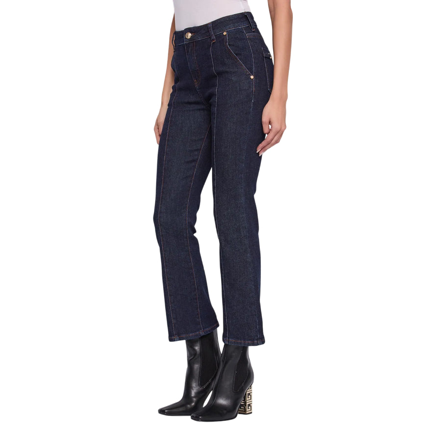 Gaudì Jeans 521BD26002_00 Blu Scuro: Jeans Donna Flared Cropped con Gioiello