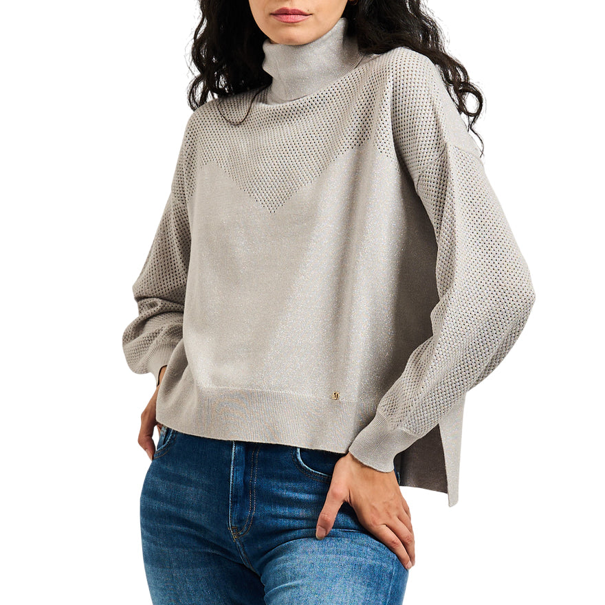 Gaudì Maglia Dolcevita Donna Lurex Grigia 521BD53051 2212| Maglione scintillante