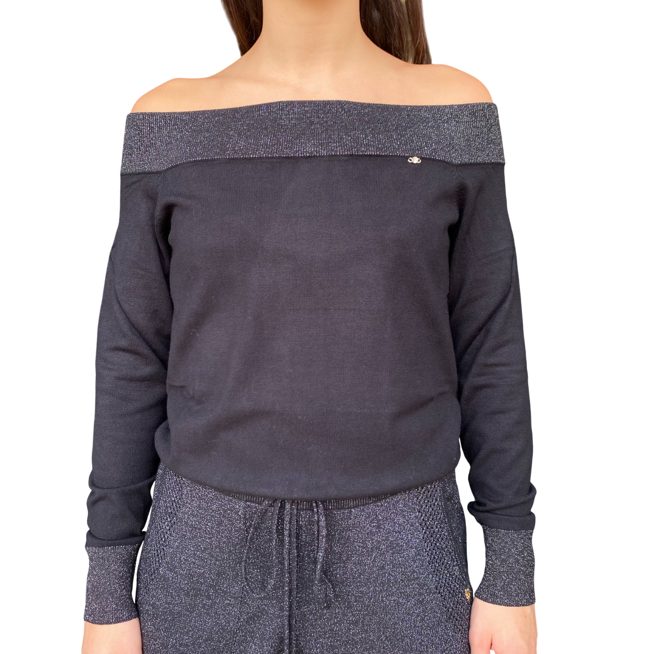 Gaudì Maglia Donna Off the Shoulder Nero 521BD53015 | Maglione Spalle Scoperte