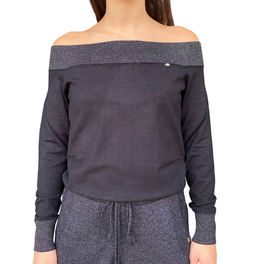 Gaudì Maglia Donna Off the Shoulder Nero 521BD53015 | Maglione Spalle Scoperte