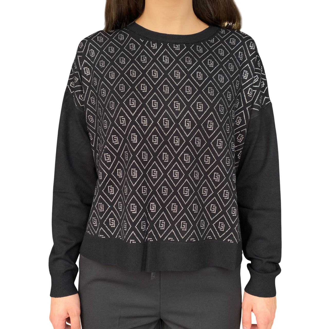 Gaudì Maglia Donna nero con Logo Strass 521BD53003 | Maglione leggero