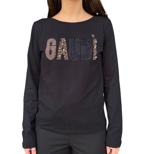 Gaudì T-shirt 521BD64014 Nero: T-shirt Donna con Strass e Borchie
