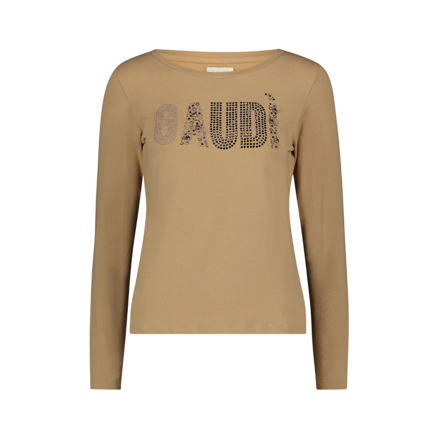 Gaudì T-shirt 521BD64014 beige: T-shirt Donna con Strass e Borchie
