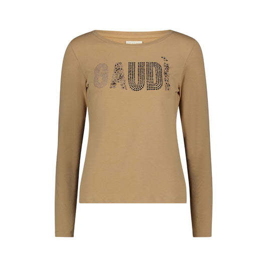 Gaudì T-shirt 521BD64014 beige: T-shirt Donna con Strass e Borchie