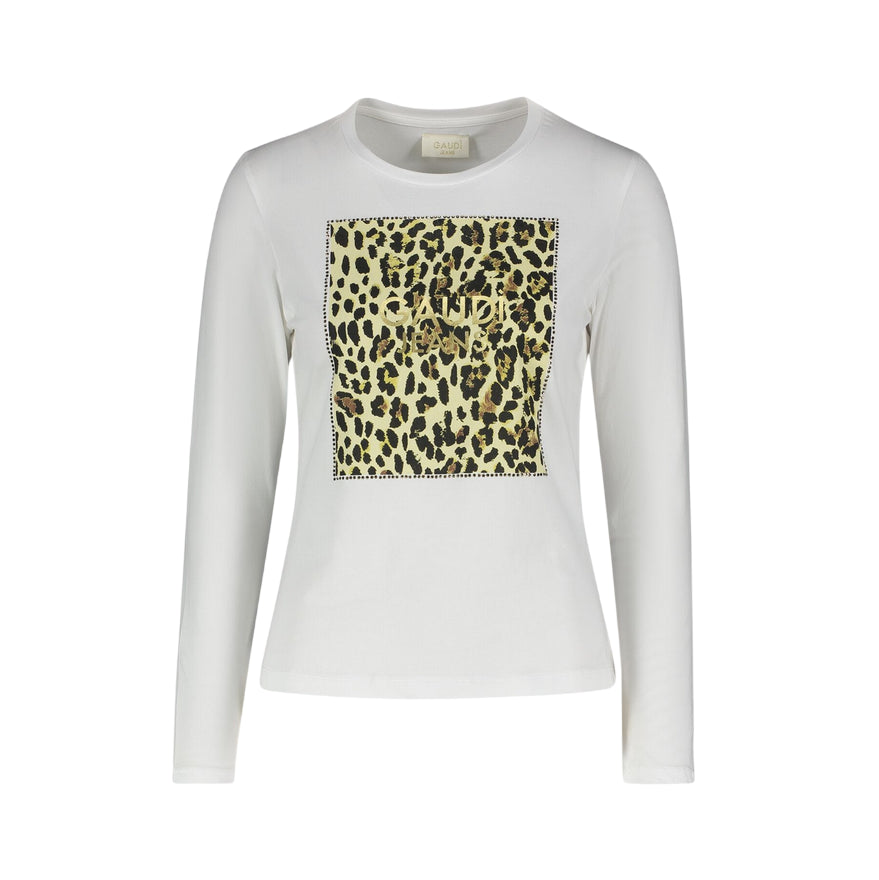 Gaudì T-shirt 521BD64020 Bianca: T-shirt Donna Maniche Lunghe e Stampa Animalier