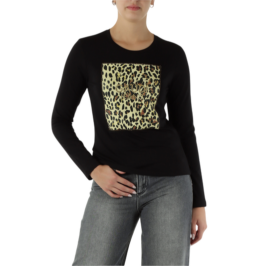 Gaudì T-shirt 521BD64020 Nera: T-shirt Donna Maniche Lunghe e Stampa Animalier