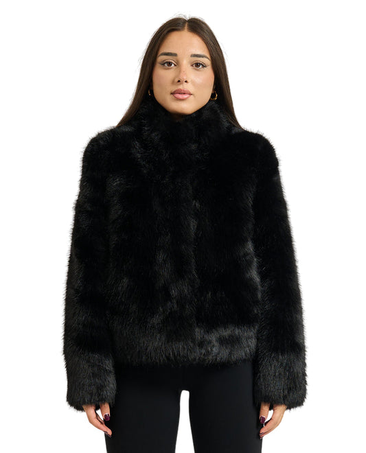 Giacca corta ecopelliccia donna 1382 G004 0801 Nero 