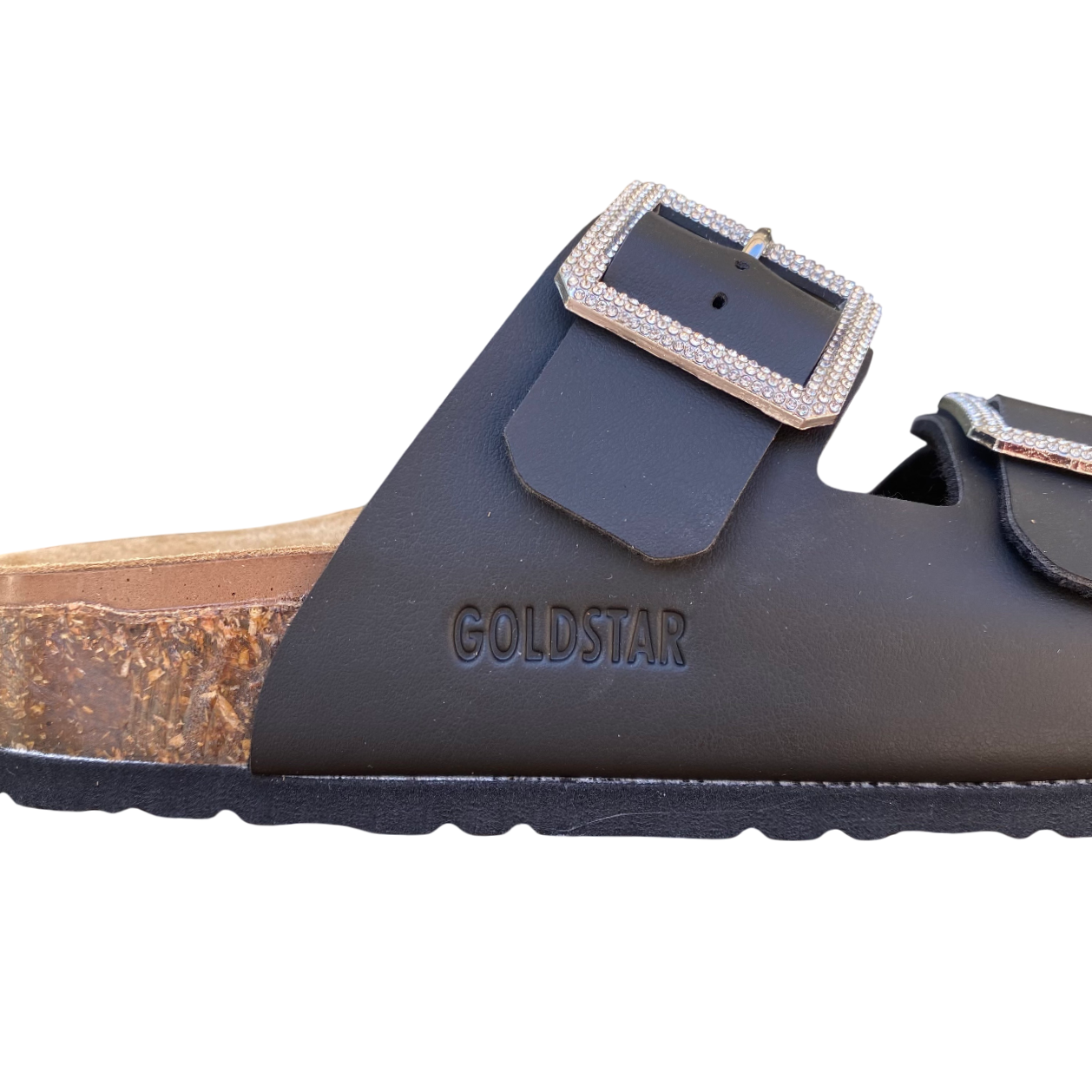 Goldstar ciabatta da donna sottopiede in pelle con 2 fibbie con strass GS31801QS premier nero