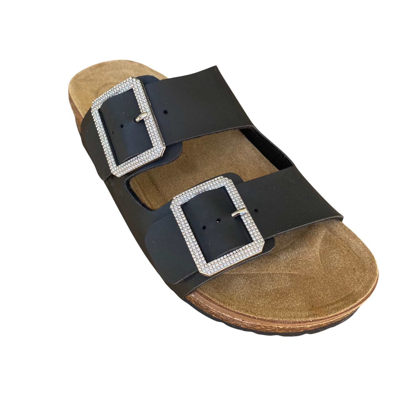 Goldstar ciabatta da donna sottopiede in pelle con 2 fibbie con strass GS31801QS premier nero