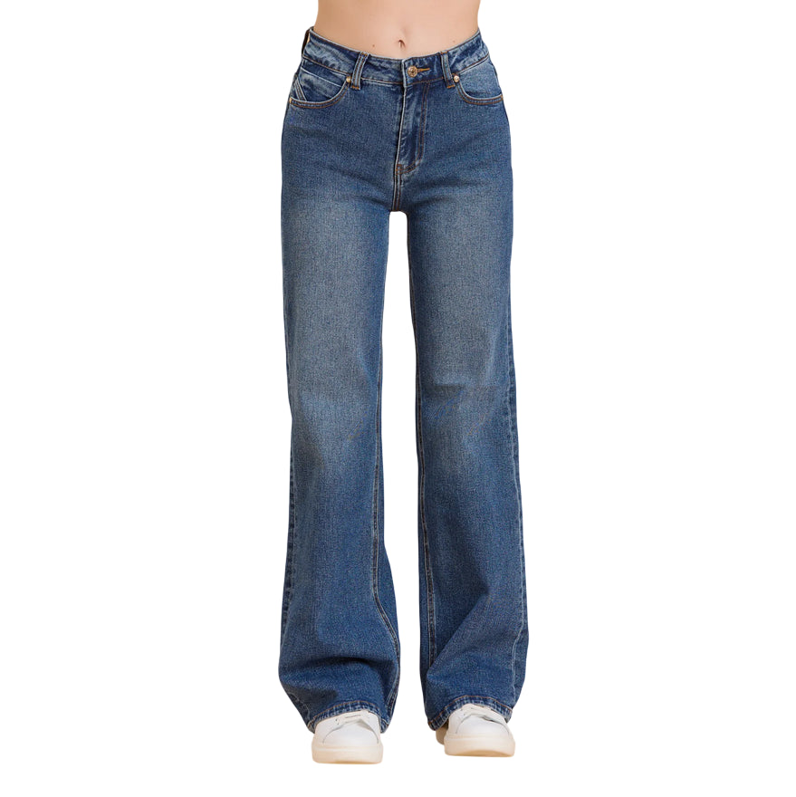 Griffai - Jeans Donna DGF5809 Blu Medio - Pantalone Flare a Palazzo