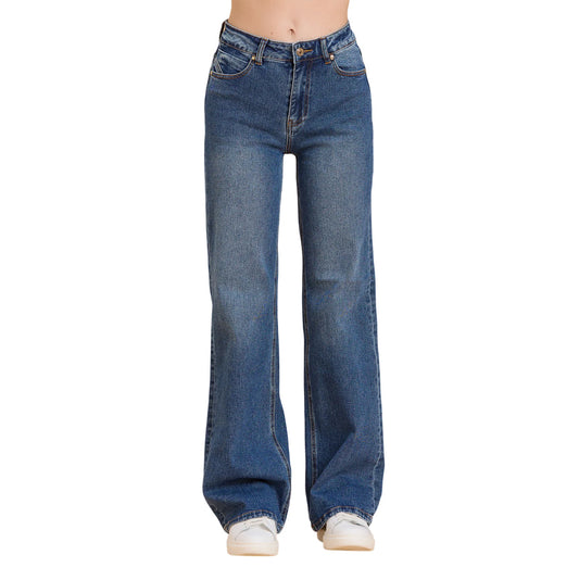 Griffai - Jeans Donna DGF5809 Blu Medio - Pantalone Flare a Palazzo