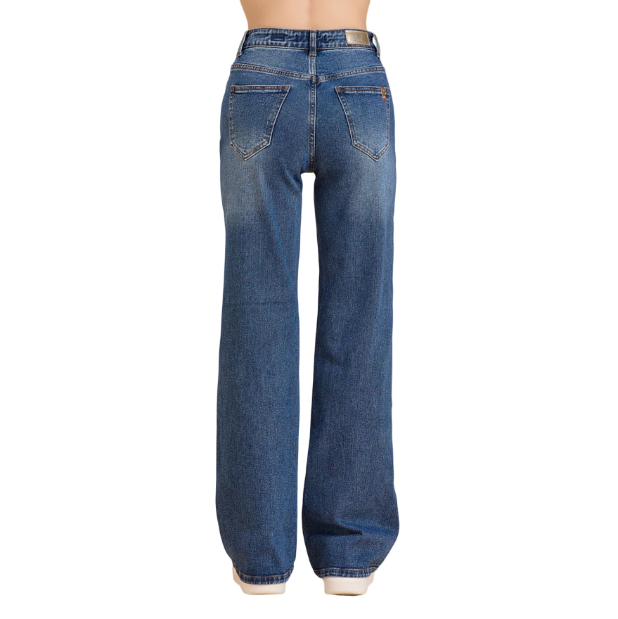 Griffai - Jeans Donna DGF5809 Blu Medio - Pantalone Flare a Palazzo