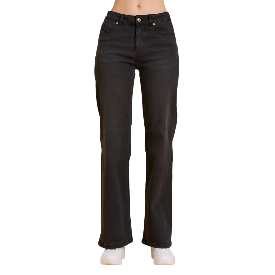 Griffai - Jeans Donna DGF5821 Nero - Pantalone Flare a Palazzo - frontale