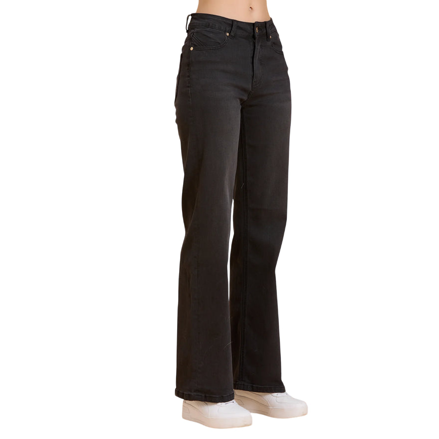 Griffai - Jeans Donna DGF5821 Nero - Pantalone Flare a Palazzo - laterale
