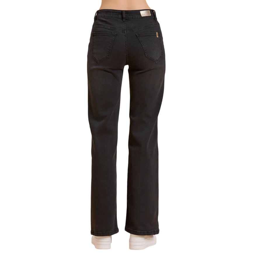 Griffai - Jeans Donna DGF5821 Nero - Pantalone Flare a Palazzo - posteriore