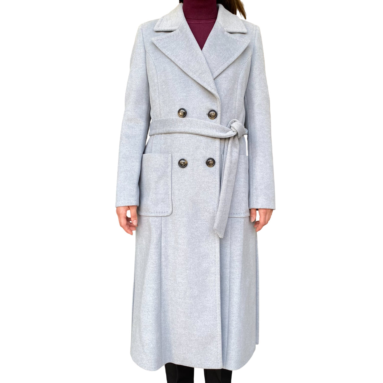 Griffai Cappotto Doppiopetto Lungo con Cintura Donna DGF6053 Grigio