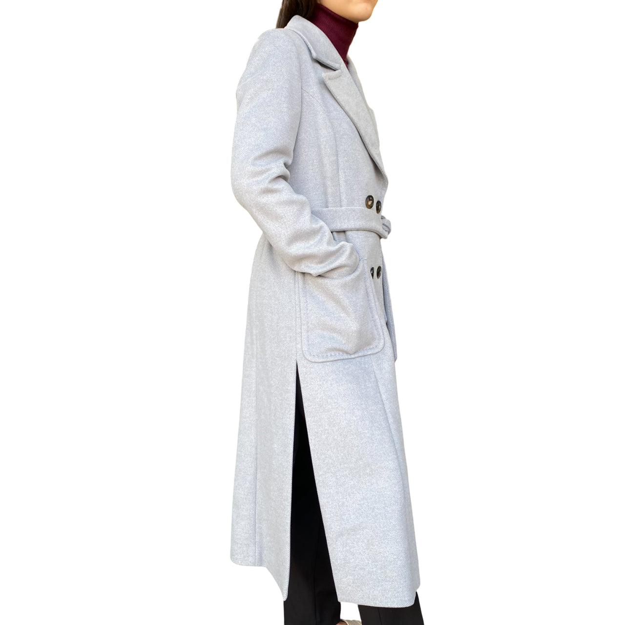 Griffai Cappotto Doppiopetto Lungo con Cintura Donna DGF6053 Grigio