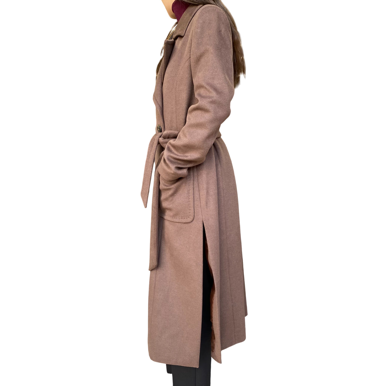 Griffai Cappotto Doppiopetto Lungo con Cintura Donna DGF6053 Moro - laterale