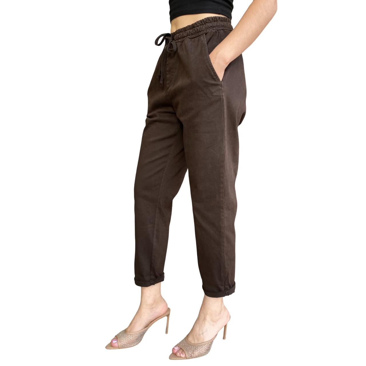 Griffai D6010: Pantalaccio in Gabardina Donna Moro - laterale