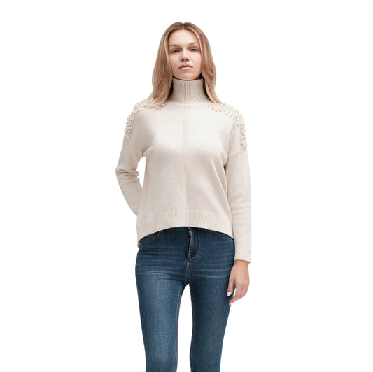 Griffai Maglia donna scollo a vulcano con Perle DGF5637 Naturale