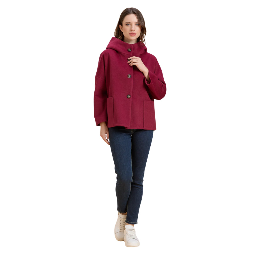 Griffai cappotto corto con cappuccio donna DGF6056 Bordeaux