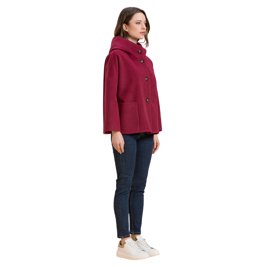 Griffai cappotto corto con cappuccio donna DGF6056 Bordeaux - laterale