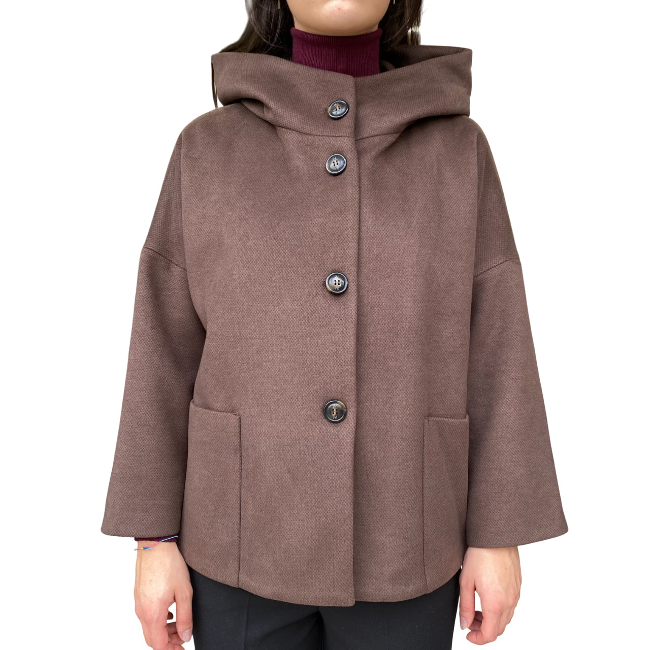 Griffai cappotto corto con cappuccio donna DGF6056 Moro
