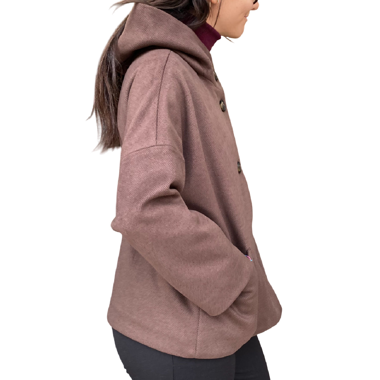 Griffai cappotto corto con cappuccio donna DGF6056 Moro - laterale