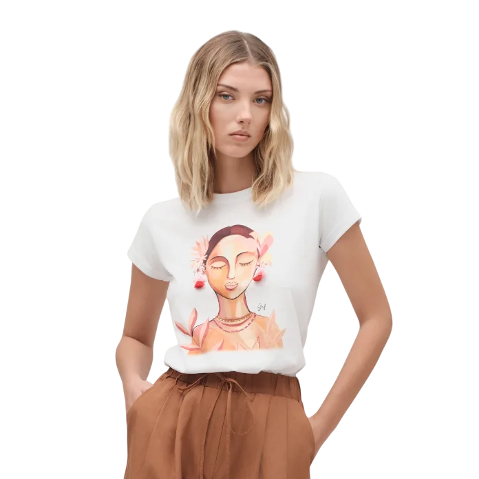 Griffai maglietta maniche corte da donna con orecchini strass DGP6504 bianco