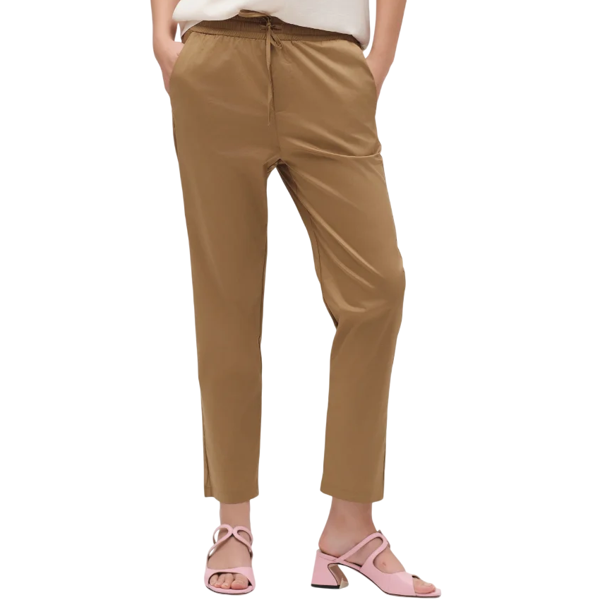 Griffai pantalone da donna in tessuto tecnico con elastico e laccio in vita DGP6306 tabacco