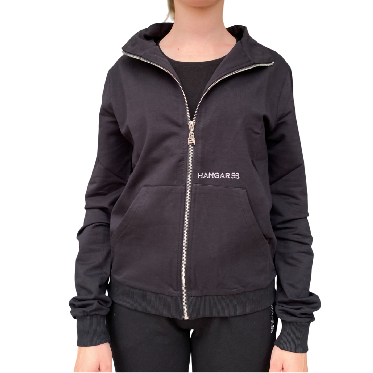 Hangar - Felpa Donna Z635DNRO01 Nera in Cotone Elasticizzato