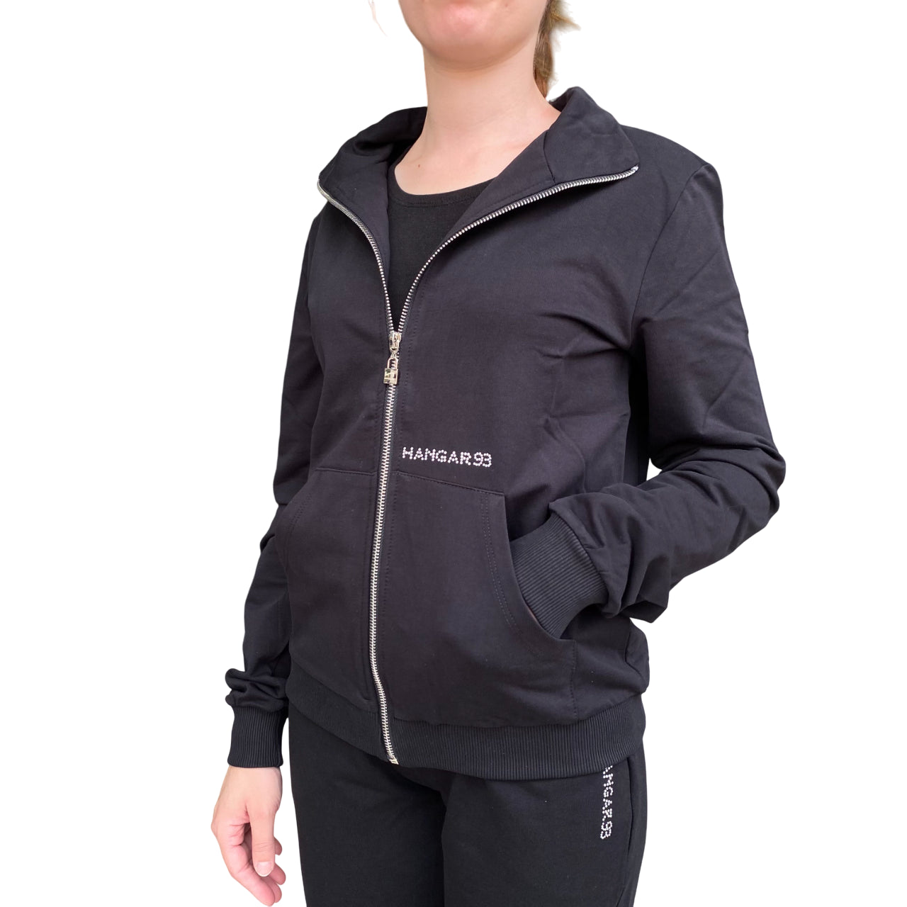 Hangar - Felpa Donna Z635DNRO01 Nera in Cotone Elasticizzato