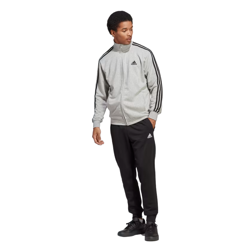 Adidas Tuta da uomo in cotone garzato Basic 3-Stripes Frecnh Terry IC6748 grigio-nero
