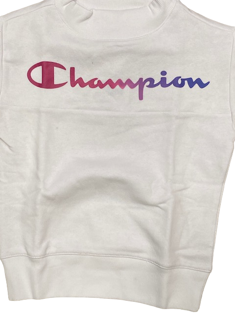 Champion Felpa girocollo da ragazza con stampa colorata 404514 WW001 WHT bianco
