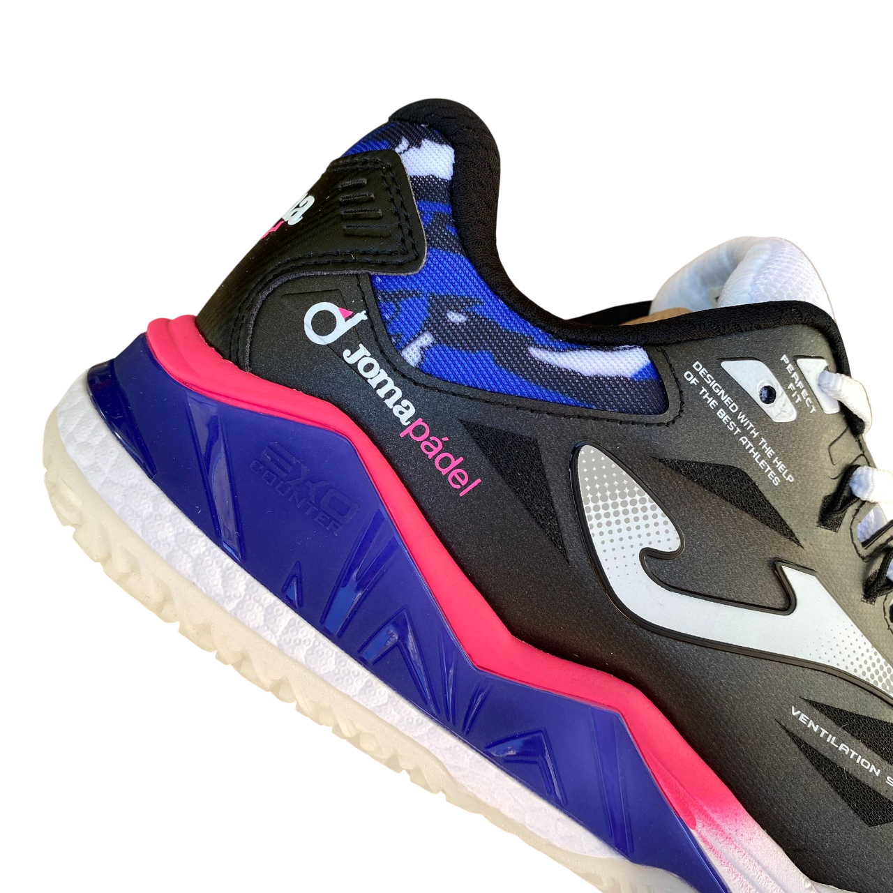 Scarpe da padel Joma Spin Men 2531 bianche per uomo, vista dettaglio tallone