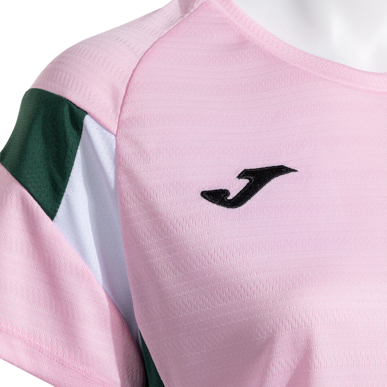 Maglia sportiva Joma Montreal da donna vista dettaglio logo, modello 902518.544, rosa e verde