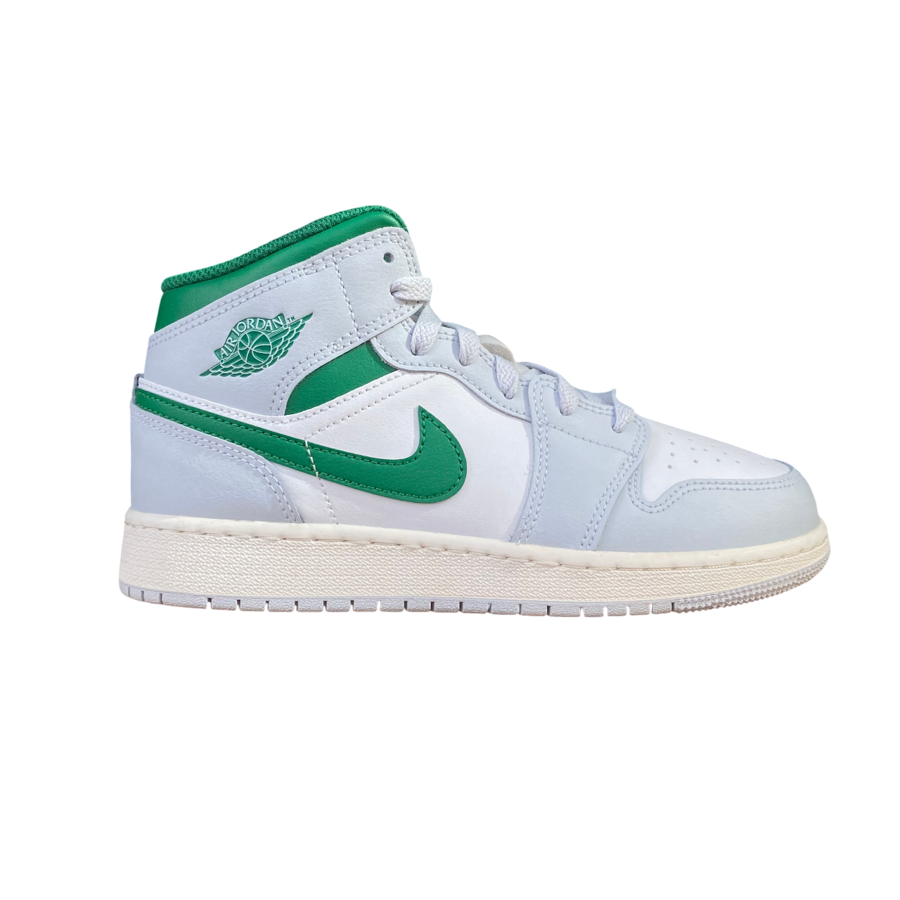 Jordan scarpa sneakers junior Air Jordan 1 Mid DQ8423-142 bianco-platino-verde
