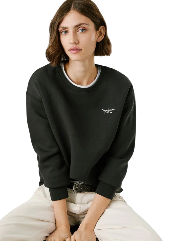 Pepe Jeans Felpa Donna BABI PL5800017 999 Nero - Felpa Girocollo Casual con Logo
