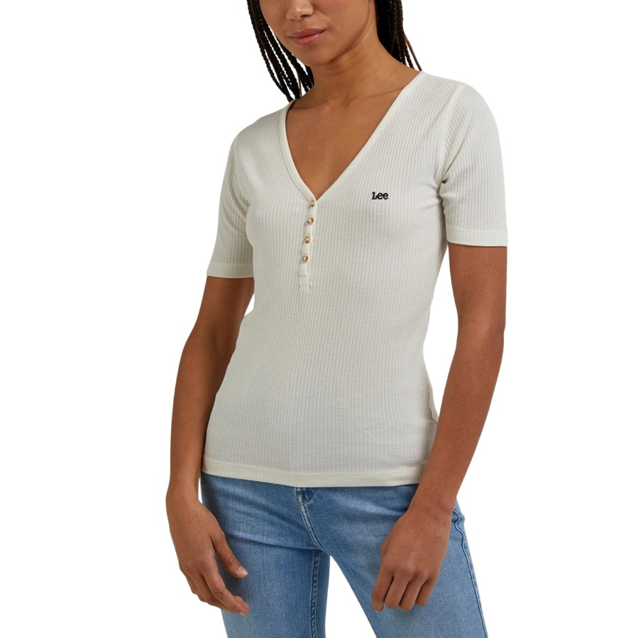 Lee maglietta manica corta con scollo a V e bottoncini Henley L44KIPNQ ecru