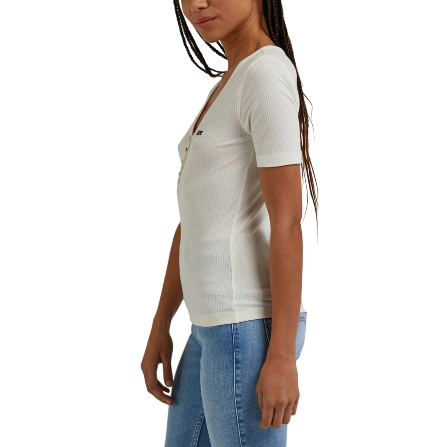 Lee maglietta manica corta con scollo a V e bottoncini Henley L44KIPNQ ecru