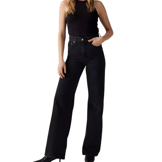 Levi’s Jeans Donna Ribcage Wide Leg A60810001 Nero – Vita Altissima, Gamba Ampia e Denim Sostenibile per Stile Iconico & Comfort Everyday