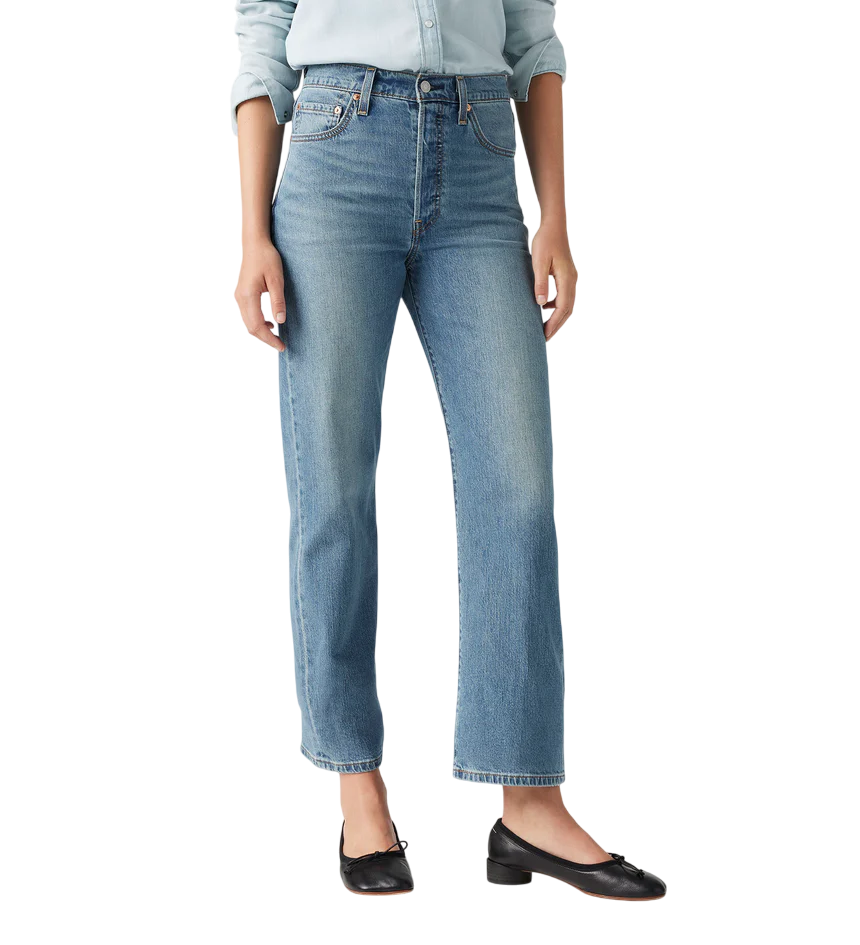 Levi's pantalone jeans con lino da donna diritto alla caviglia 726930230 blu medio