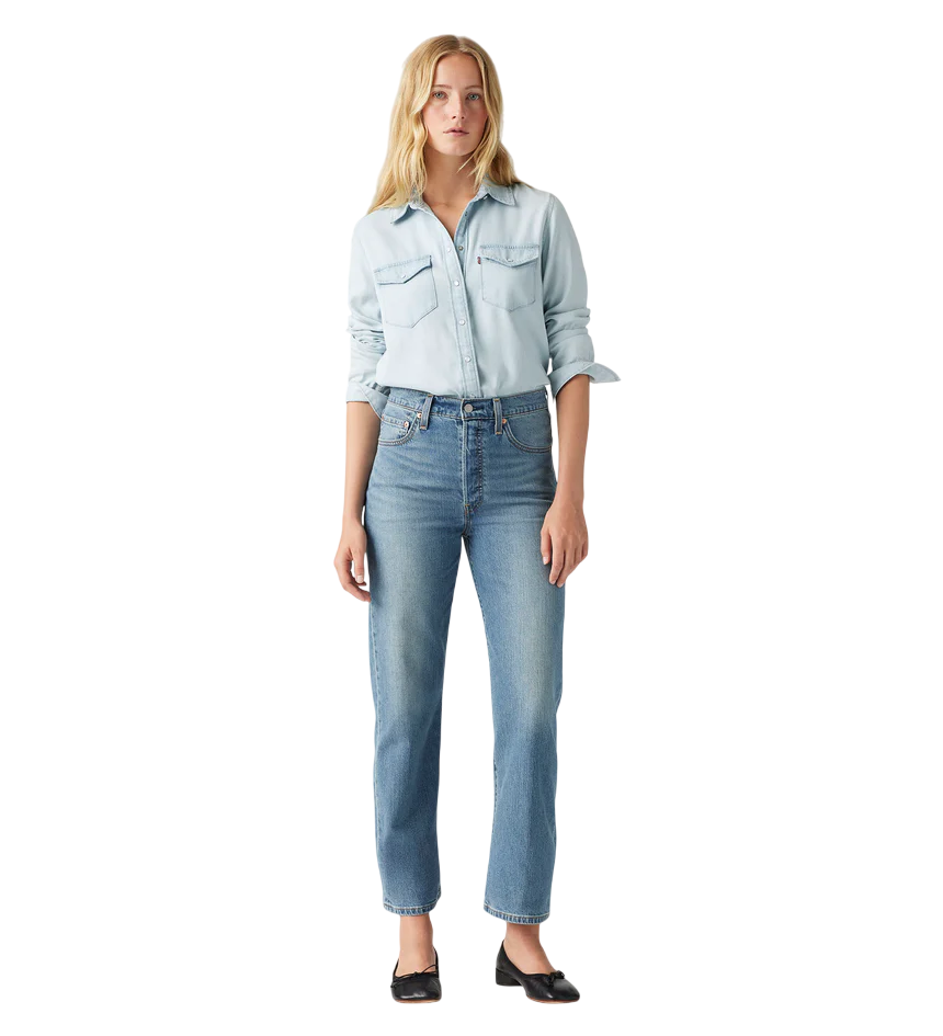 Levi's pantalone jeans con lino da donna diritto alla caviglia 726930230 blu medio
