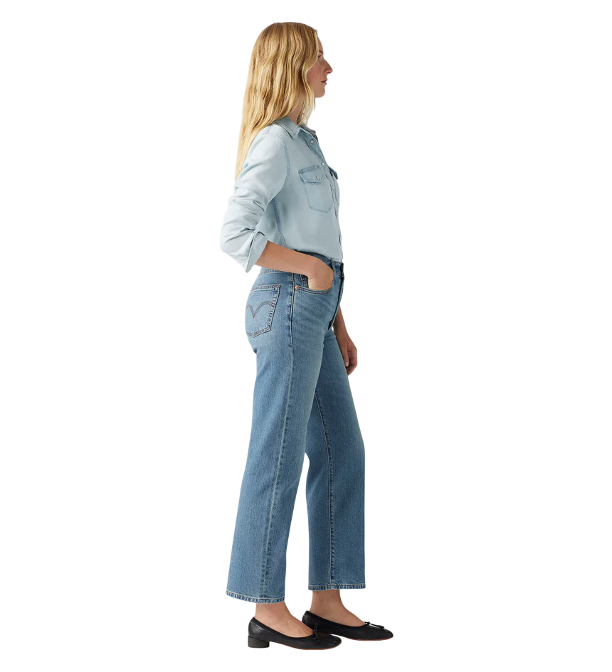 Levi's pantalone jeans con lino da donna diritto alla caviglia 726930230 blu medio